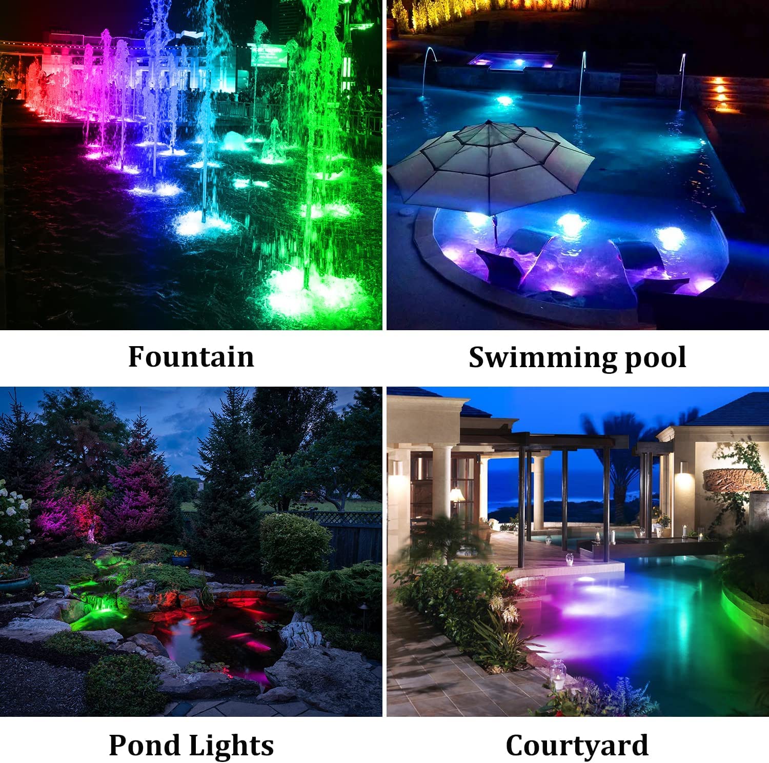 NATPOW Luces para Estanque Solares, 2 en 1 Luz Solar Focos Sumergibles, 6 Colores Luz Solar para Estanque, IP68 Impemeable para Piscina Jardín Patio Caminos