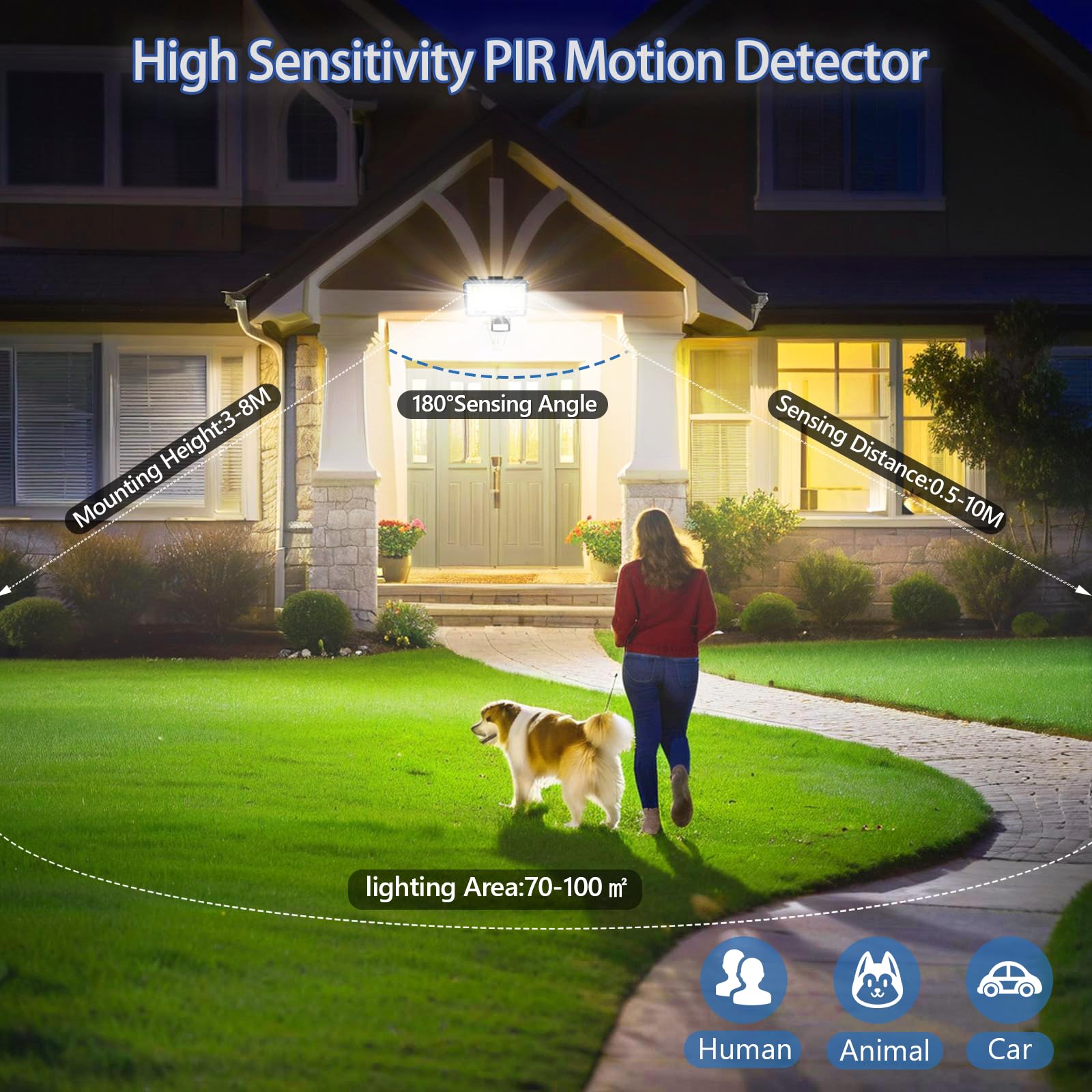 Focos LED Exterior con Sensor de Movimiento 100W 10000LM 2 Piezas | 6500K Blanco Frío Lampara LED, IP67 Impermeable Luz con Sensor de Movimiento,Luce Exterior para Jardin Terraza Garaje Entrada