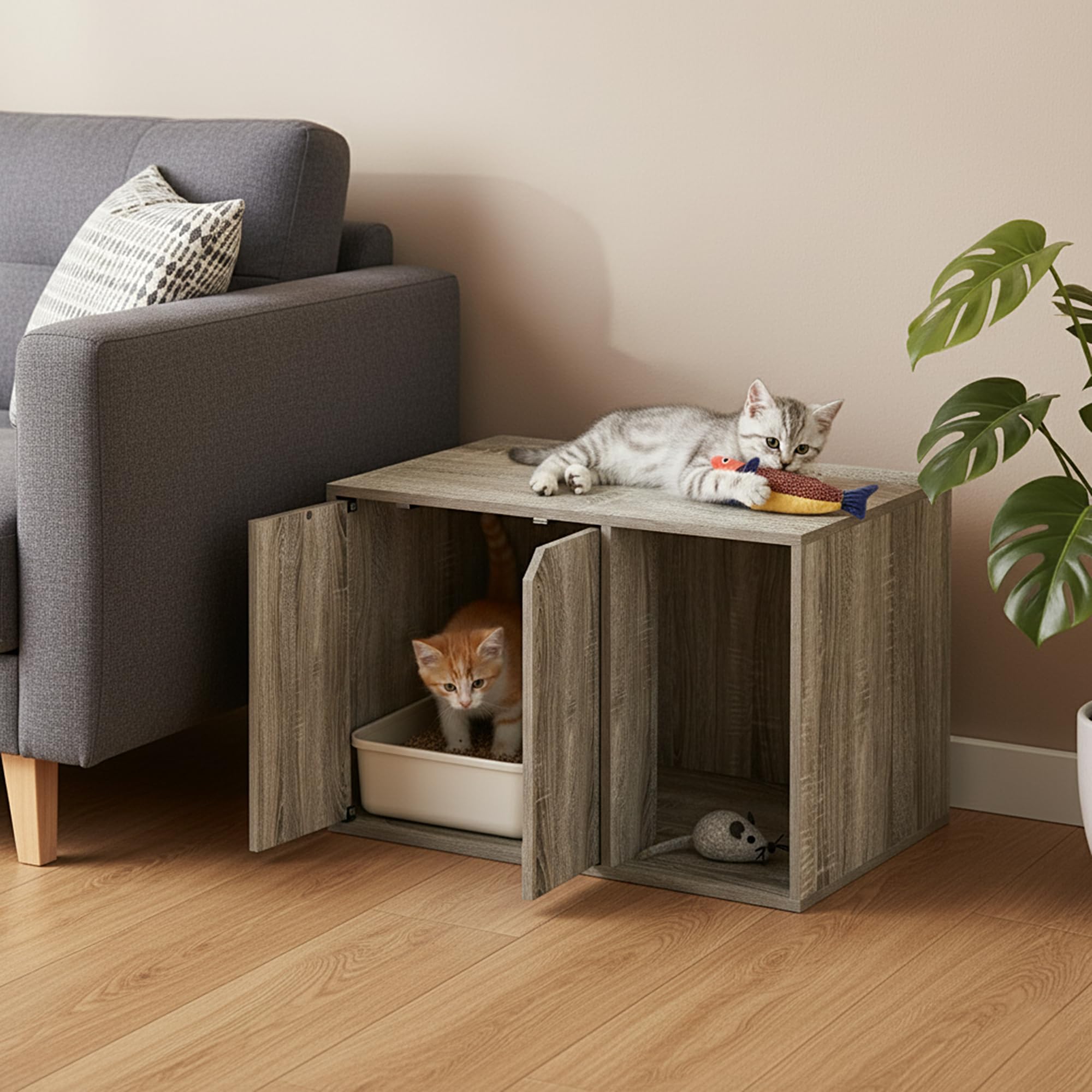 Furinno Peli Enceinte pour Bac à Litière Petit, Chêne Français Gris