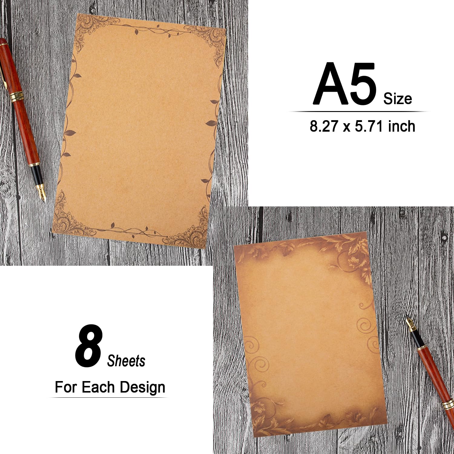 64 piezas de papel de papelería de 8 estilos, 5.7 x 8.3 pulgadas, tamaño A5, impresión floral vintage, retro, papel de escritura en blanco para cartas personalizadas antiguas, notas y poemas