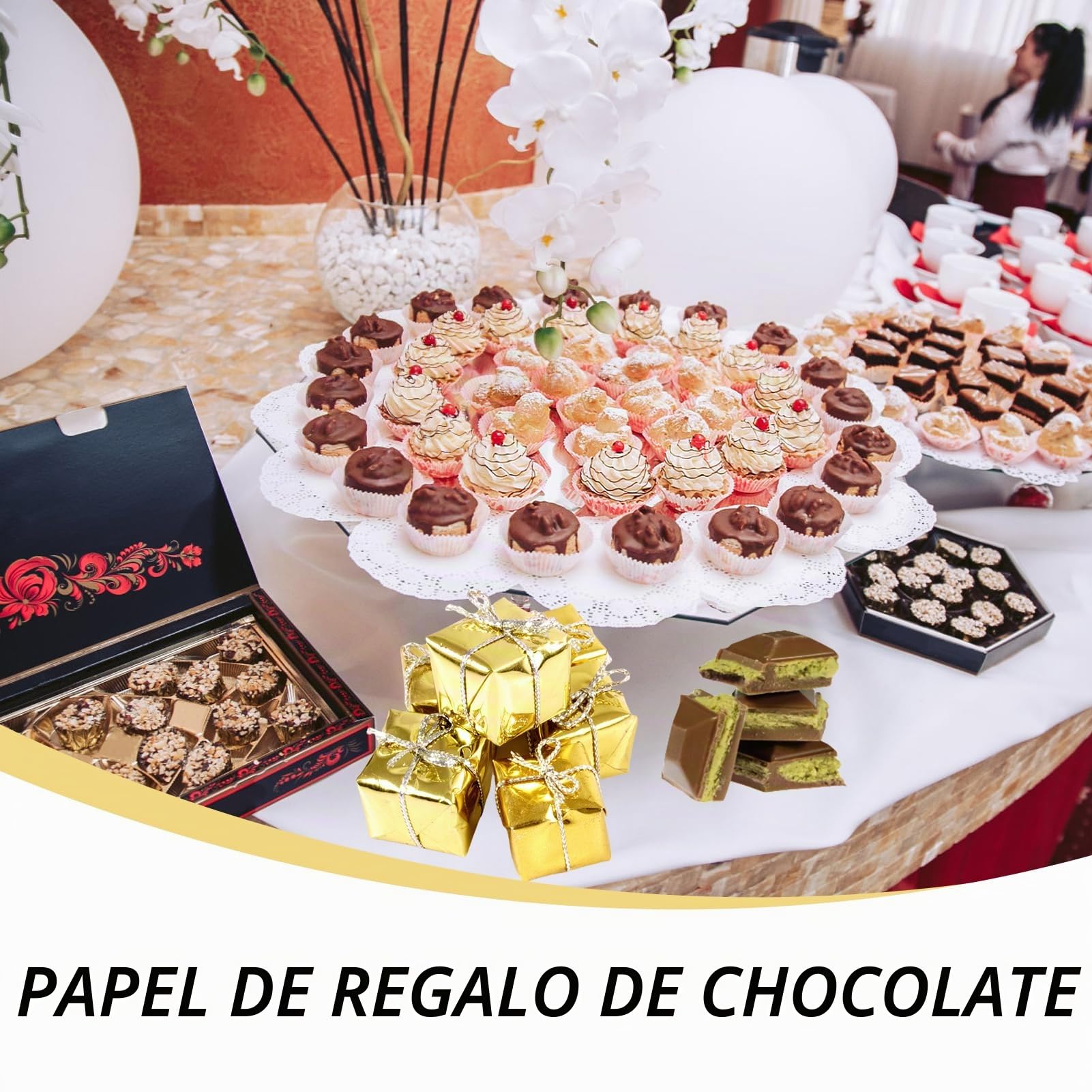 Papel de Aluminio Dorado, 100 Envoltorios de Papel de Aluminio Dorado para Caramelos, 19x16CM Envoltorio de Chocolate de Caramelo, Embalaje de Chocolate