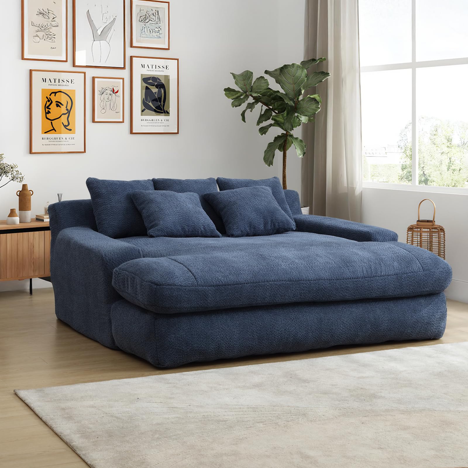 W Oversized Chaise Lounge Chair Indoor, Chenille Cloud Couch,  Upholstered Loveseat Cozy Chaise with Pillows,Comfy Deep Seat Sofa,Modern