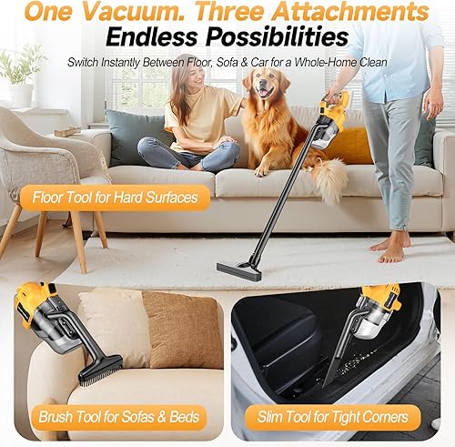 Miniatura 7 de Aspiradora de mano inalámbrica compatible con batería DeWalt de 20 V, succión fuerte de 16000 Pa, 2 filtros HEPA y 4 boquillas, aspiradora portátil