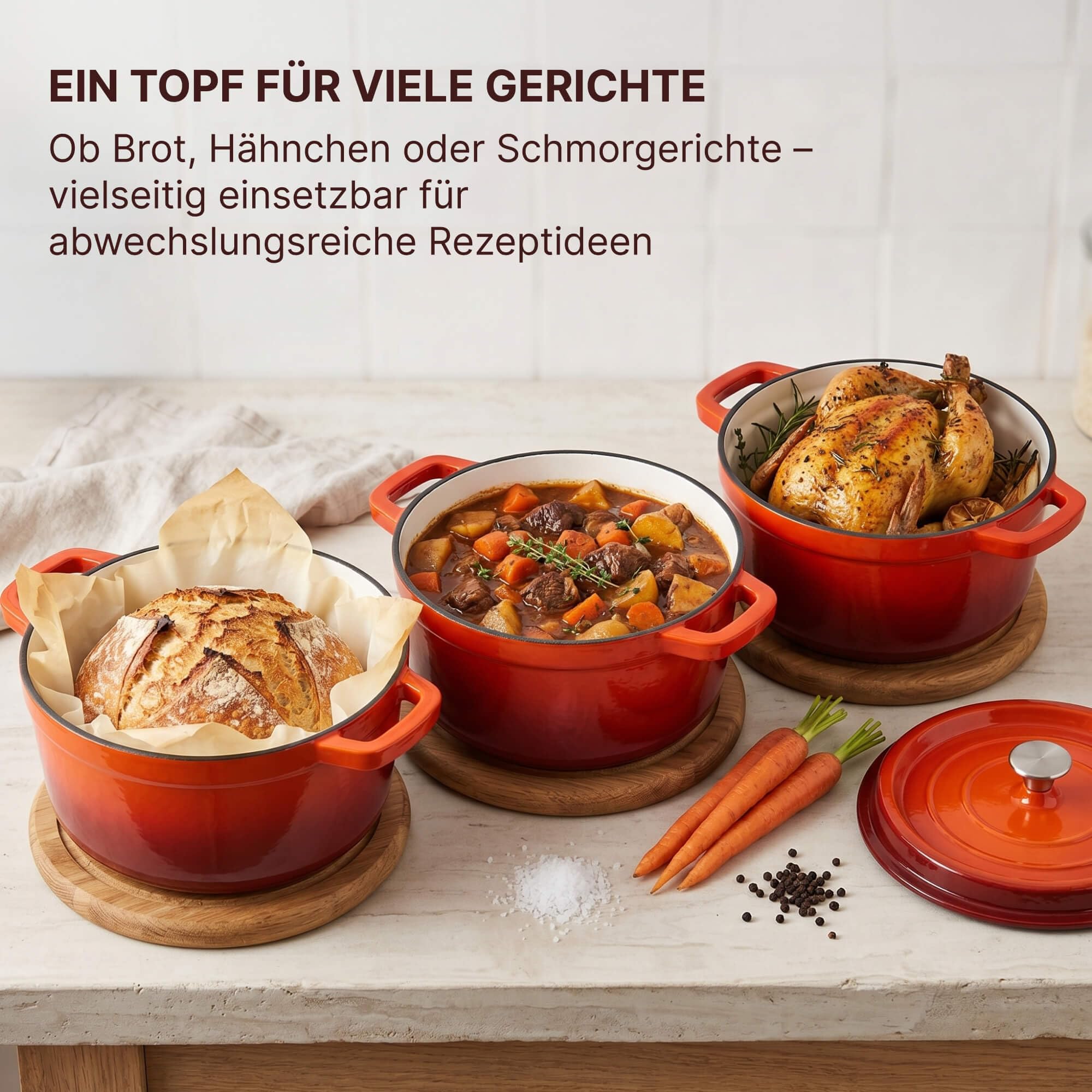 Emaillierter Gusseisen Kochtopf 7 L Suppentopf 28 cm Fleischtopf Bräter