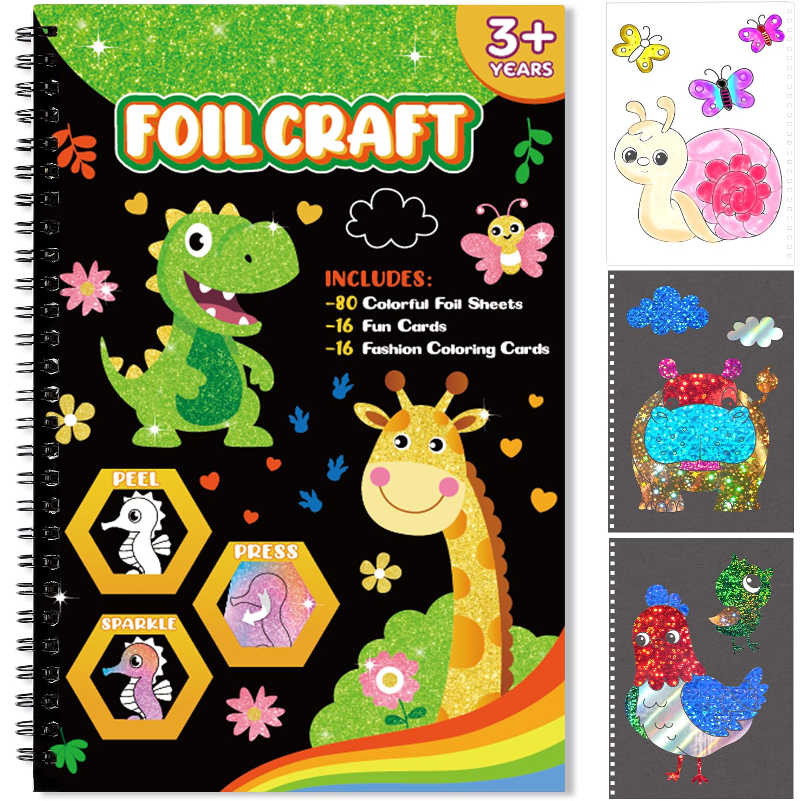 Art & Craft Activity,Foil Craft Animal DIY Art Fun Kits,No Mess Creative Foil Art Kits Set Drawing Game for Kids,Birthday Gifts Crafts Supplies Travel