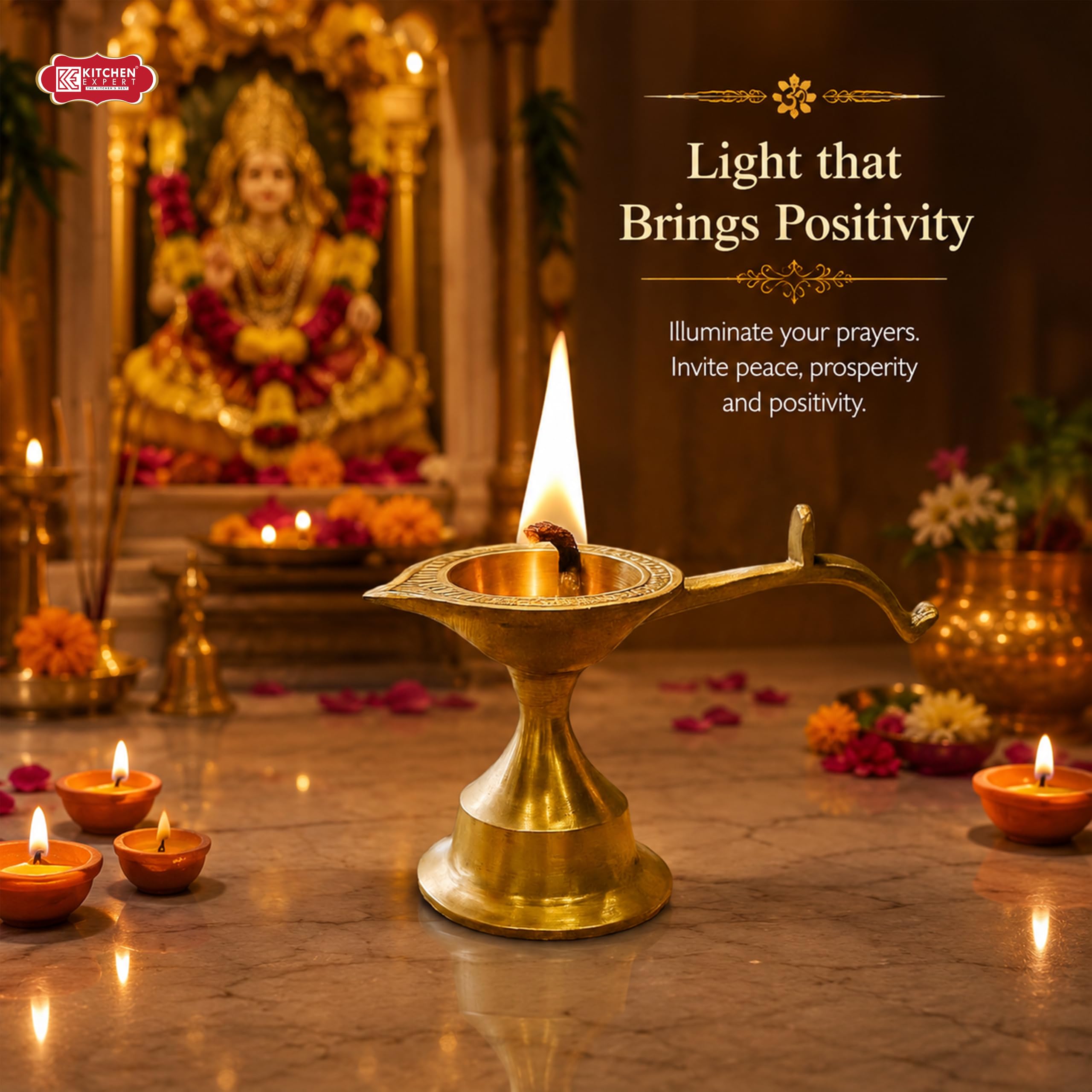 Brass Aarti Diya - Traditional Pooja Lamp -2