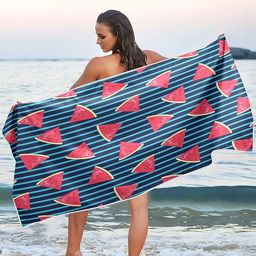 Miniatura 8 de SUABO Toalla de playa geométrica a rayas sandía de 31 x 71 pulgadas, toalla de viaje ligera extra grande de secado rápido para nadadores, piscina,