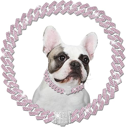 Cadena de metal con diamantes para perros con hebilla segura, collares para mascotas para perros grandes y medianos