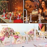 Vista 7 de Lewondr - Portavelas de vidrio, paquete de 3 portavelas simples para velas de pilar y cónicas, diseño de rayas verticales, candelabros para velas