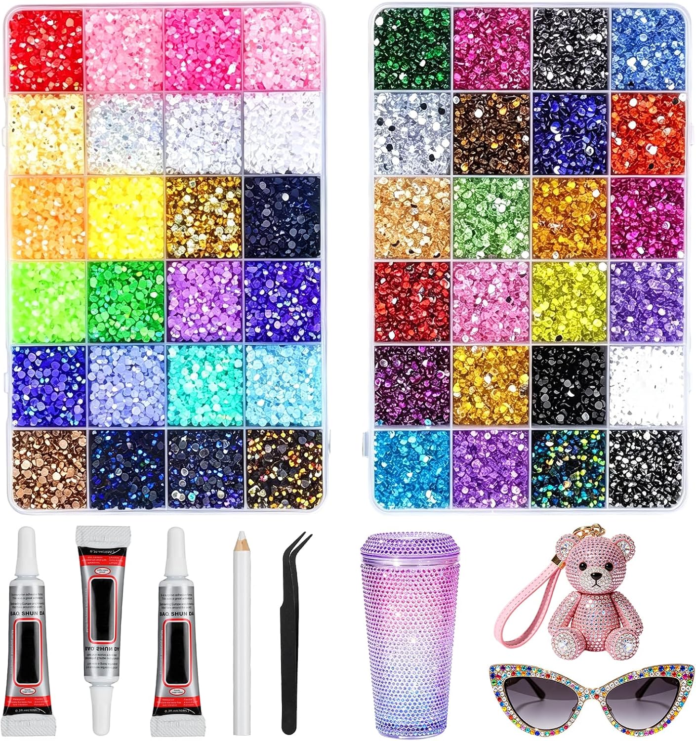 Resin Jelly Bedazzling Kit with 30000 Rhinestone,Rhinestones for Bedazzling,3mm Flatback Bedazzling Gems for Nails, 3pcs B7000 Rhinestone Glue,Crafting, Clothes,Bedazzler Kit (48000)