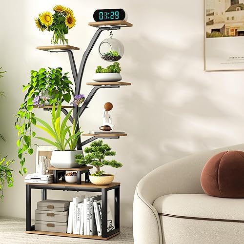 Miniatura 8 de Soporte de esquina de 64.5 pulgadas de alto para plantas de interior con luces de crecimiento, soporte de metal de 8 niveles para plantas de