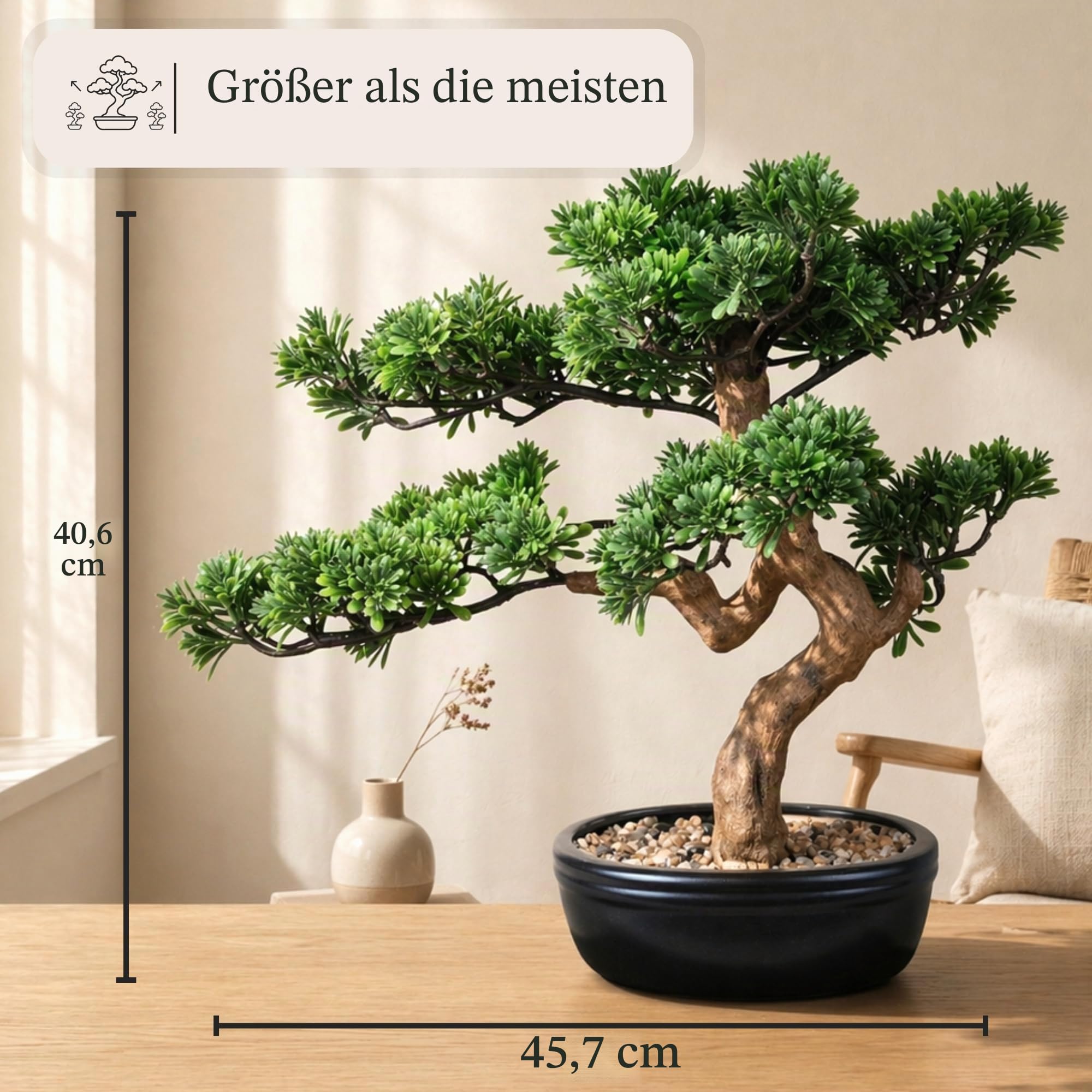 Künstlicher Bonsai-Baum, 40,6 cm hoch, mit realistischem Holz und Keramiktopf, künstliche Pflanzen, Wacholder, Kiefer, Zen, Kunstpflanzen für Zuhause, Schlafzimmer, Büro, Badezimmer,