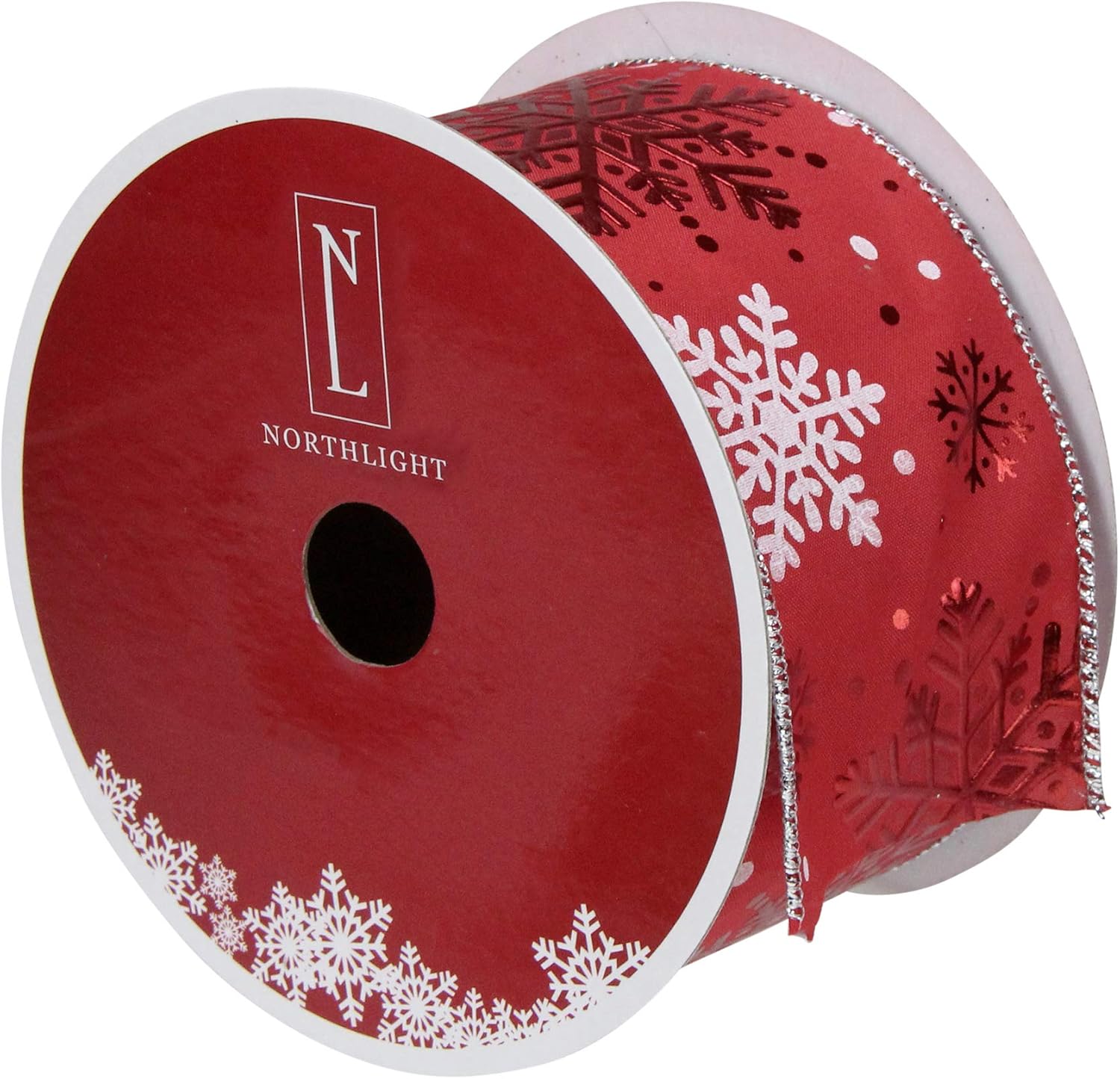 Metallic Red and White Snowflakes Wired Christmas Craft Ribbon 2.5" x 16 Yards