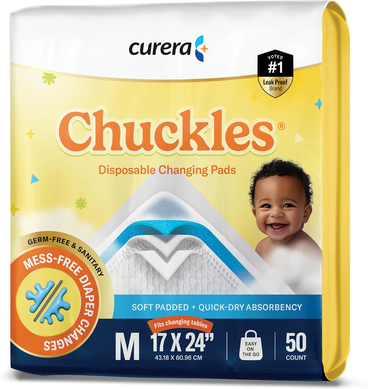 Chuckles® 5-Layer Disposable Changing Pads - 17x24 [50-Pack] Baby Liners
