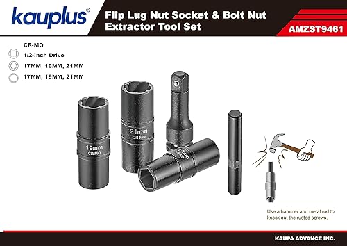 Miniatura 5 de Juego de 5 llaves de vaso con extractor de pernos dañados de 12 pulgada, con extensión de 3 pulgadas y una barra de extracción de tuerca redondeada,