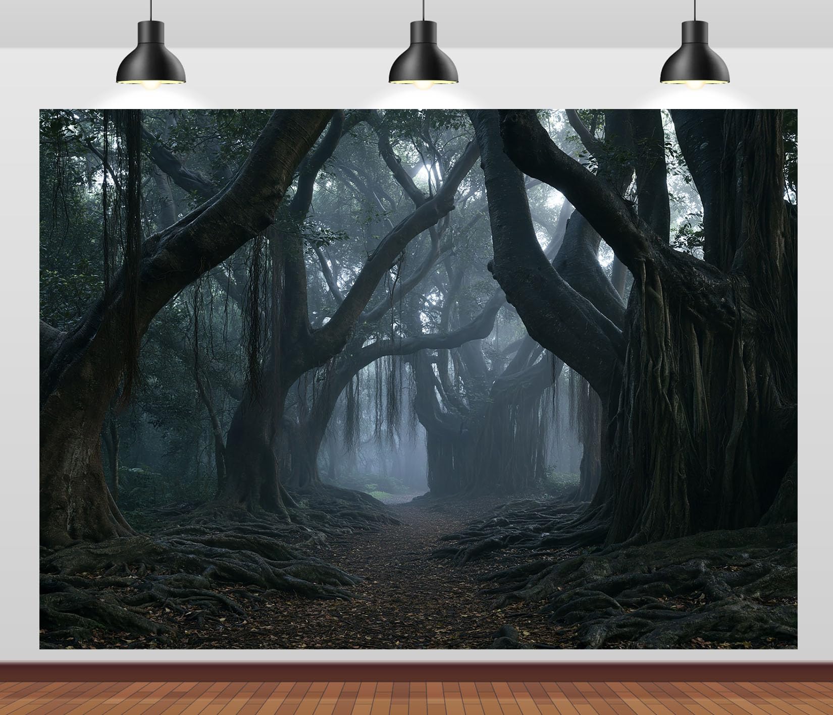 10x10FT (3x3m) Camino Árboles En Niebla Azul Fondo Fotográfico