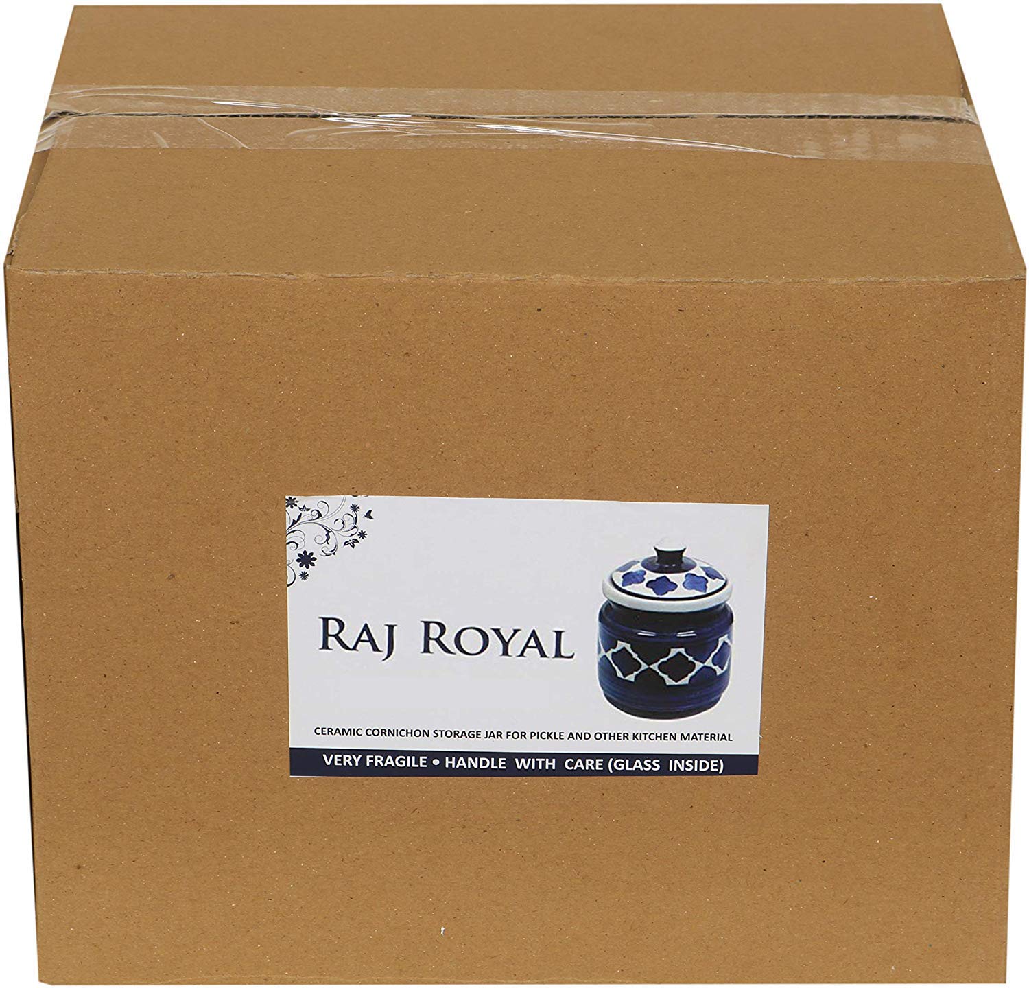 RAJ ROYAL Ceramic Hand Painted Pickle Jar with Lid | 500gm Achar Burni | Pickels Containers | Traditional Airtight Clay Canister Storage for Pickles, Chutney and Kitchen Essentials (Blue) - Image 6 thumbnail
