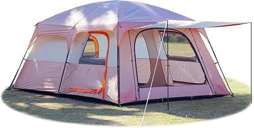 KTT Extra Large Tent 6-10-12-14 Person(Style-B),Family Cabin Tents,2 Rooms,3 Doors and 3 Windows with Mesh,Straight Wall,Waterproof,Double Layer,Big