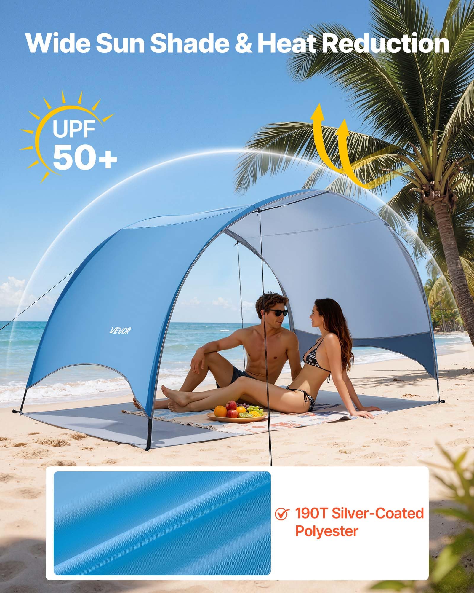 VEVOR Tenda da Spiaggia Antivento per Mare per 3 Persone Portatile con Borsa per il Trasporto e Picchetti, Ombrellone da Spiaggia Leggero e Compatto per Campeggio, Pesca, Picnic, Vacanza al Mare