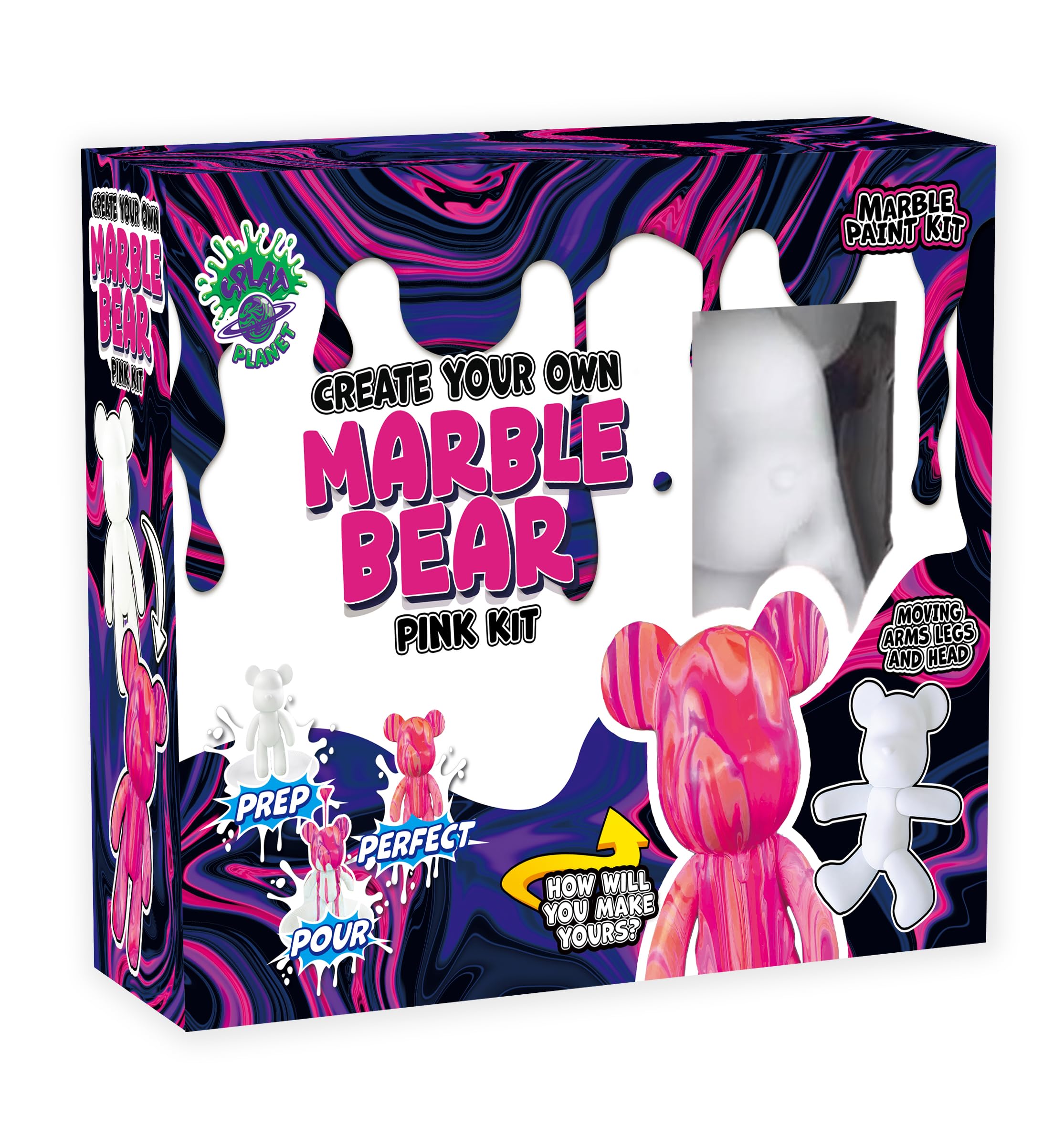 Splat Planet DIY Fluid Marble Bear Kit – Acrylic Paint Pouring Set for Kids & Adults | Drip Art Craft Kit & Creative Gift | Paint Your Own Marble Effect Bear (Pink Kit) — image 1