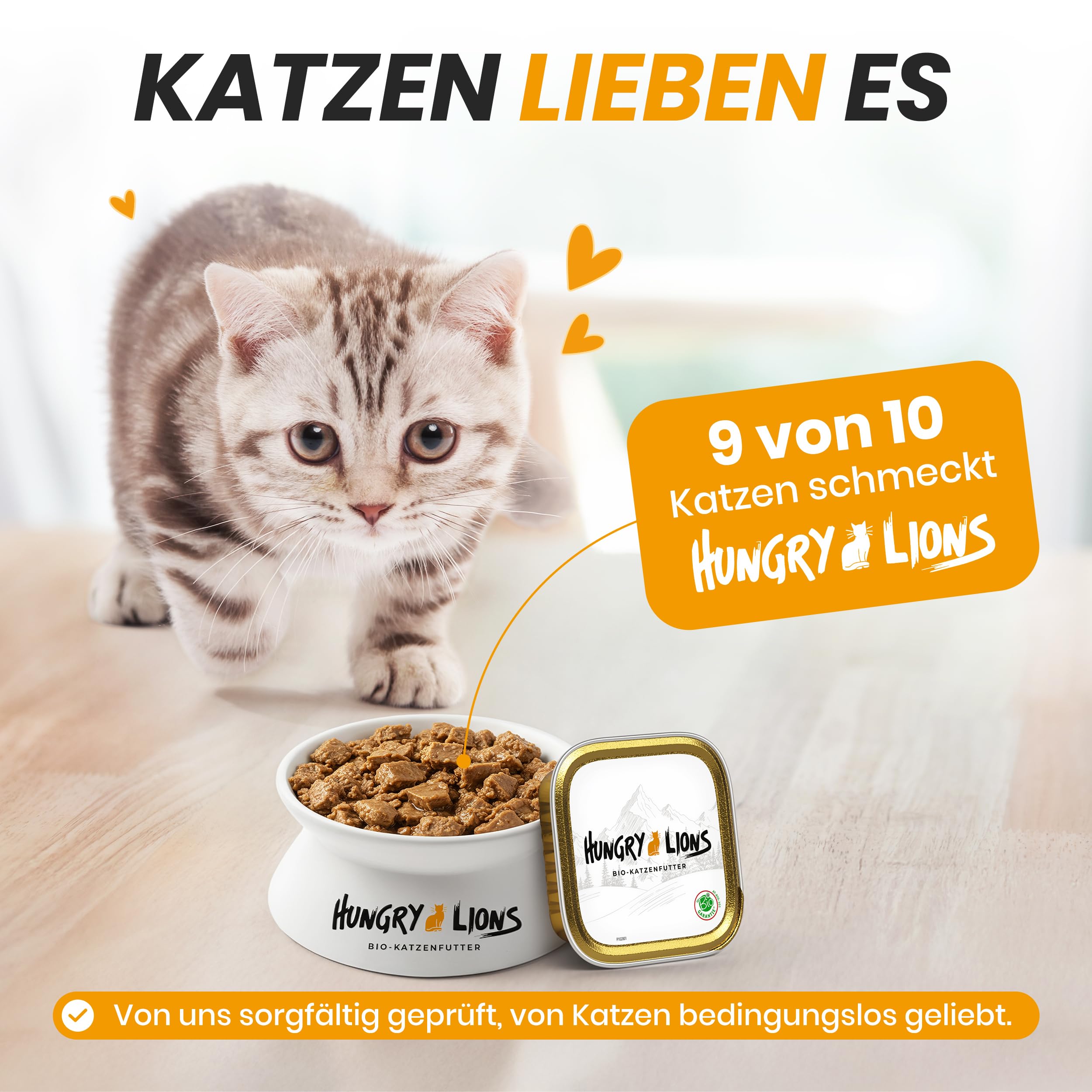 Bio Katzenfutter nass – Katzenfutter nass ohne Zucker und Getreide – Katzenfutter mit hohem Fleischanteil von 94% – Natürliches Katzenfutter - Hergestellt in Österreich (50x100g)