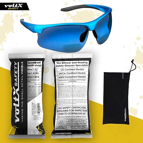 Miniatura 3 de voltX 'CONSTRUCTOR ULTIMATE' Gafas de seguridad bifocales de lectura (marco azul, lente de espejo azul + 1.5 dioptrías) con certificación CE EN166FT