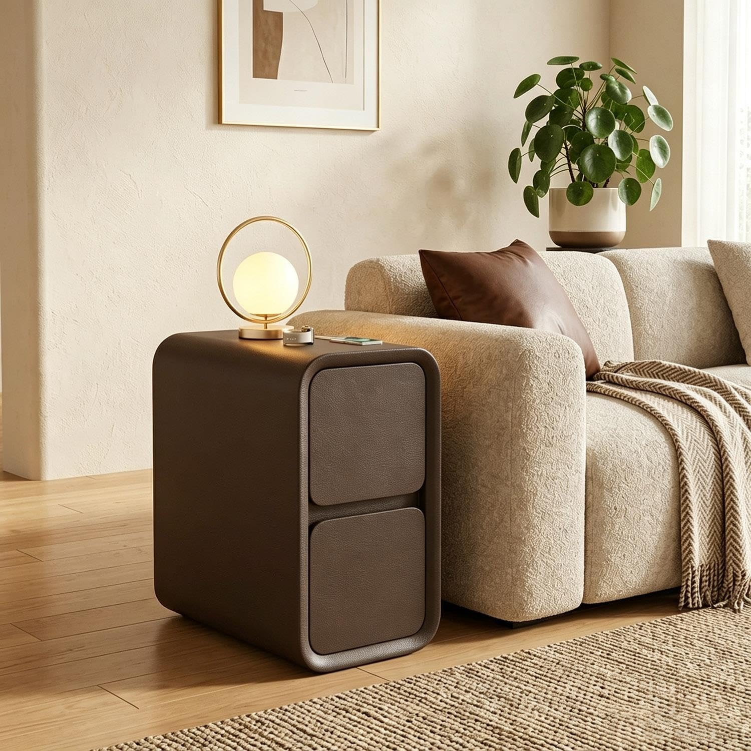 Comodino Stretto In Legno Massello Piccolo Tavolino Con Cassetto