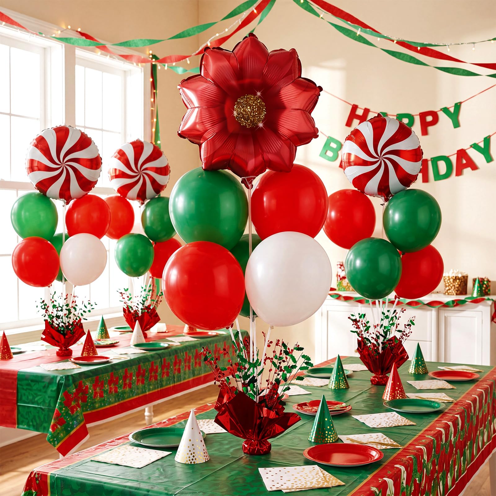 Civaner Kit di 6 supporti per palloncini per feste di Natale, rosso, bianco e verde