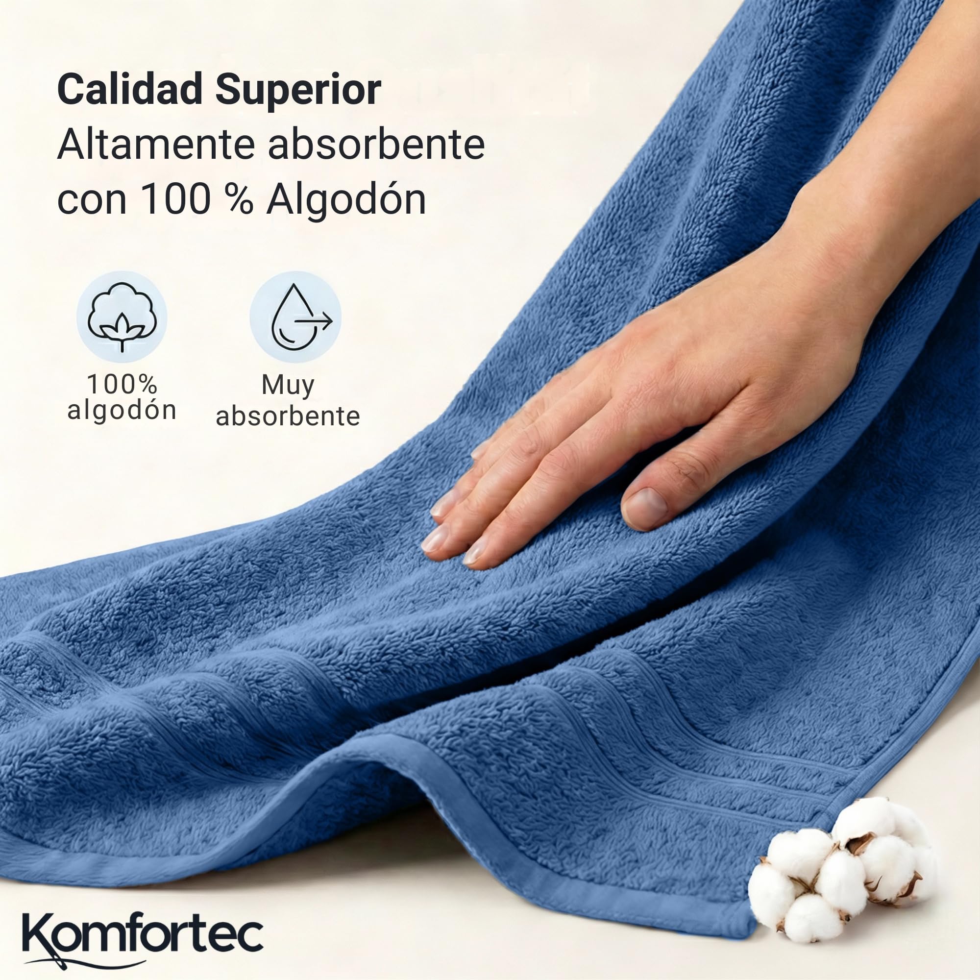 Komfortec Juego de 2 Toallas de Sauna 80 x 200 cm, 100% Algodón, Toallas XXL para Sauna, Suaves, Grandes, de Rizo y de Secado Rápido, Azul Claro