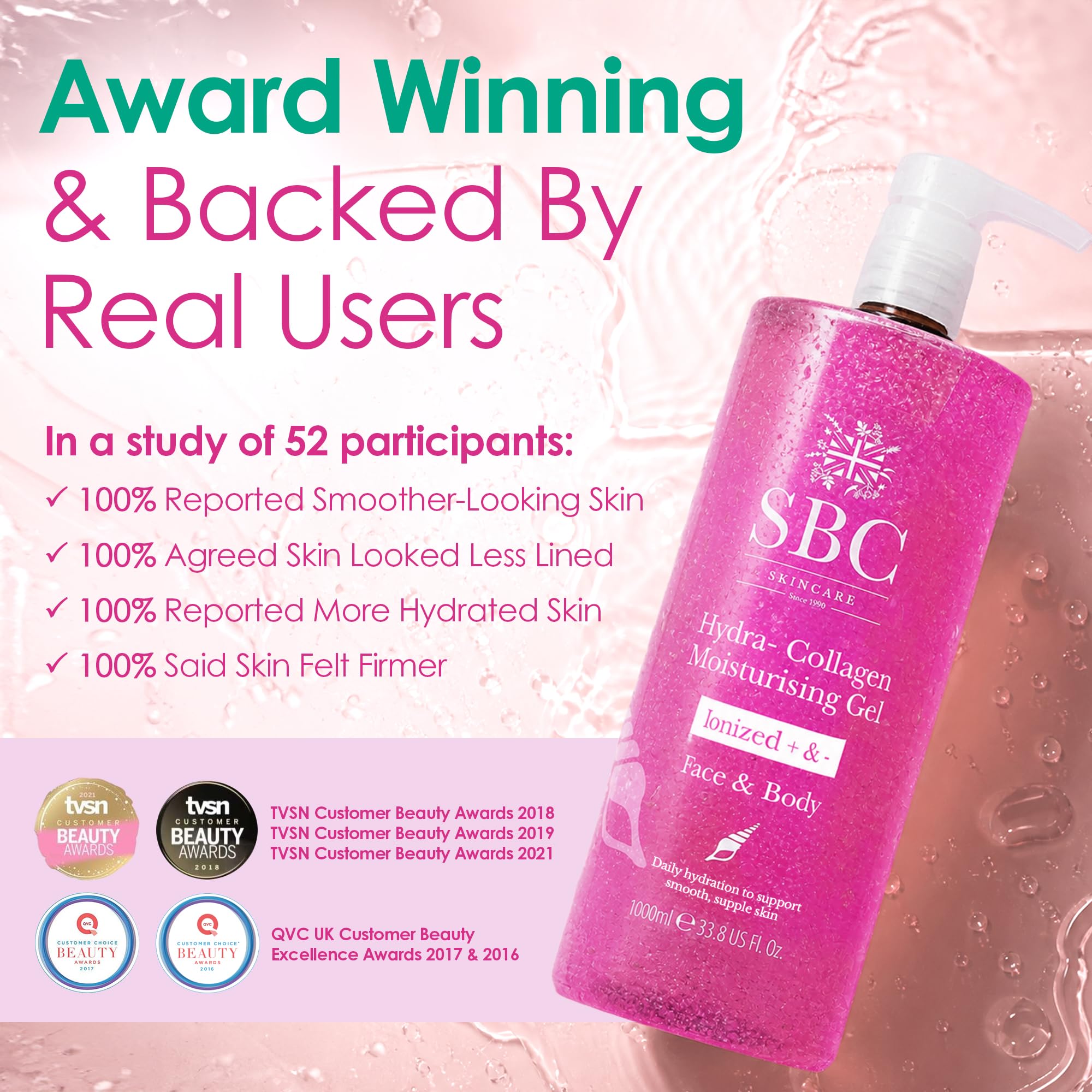 SBC Skincare - Gel Idratante Viso e Corpo Hydra-Collagen Moisturising - 1 Litro - Con Collagene Marino - Aiuta a Nascondere le Linee d'Espressione