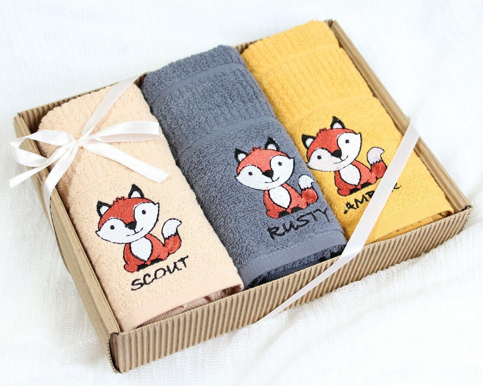 Riggs Thee Pack Fox Kitchen Tea Towels Charcoal Grey, Latte and Ochre Yellow Gift Box