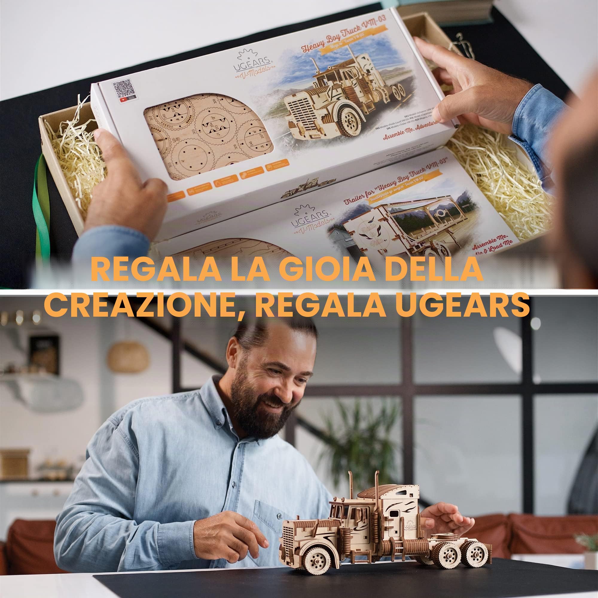 UGEARS 70056 camion pesante camion fai-da-te modello unica idea regalo VM-03 camion con cabina – ecologico compensato non adesivo necessario modello in legno,