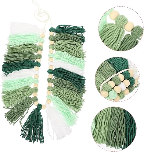 Miniatura 6 de Tapiz de hilo de algodón con cuentas de madera, hilo de macramé, decoración para colgar en la pared, decoración de cuentas de madera, guirnaldas de