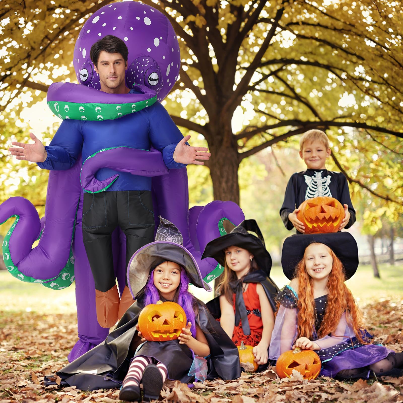 Poptrend Nadmuchiwany kostium ośmiornicy dla dorosłych, nadmuchiwane kostiumy ośmiornicy, kostiumy na Halloween, dla mężczyzn i kobiet, zabawny fantazyjny kostium, kostiumy imprezowe
