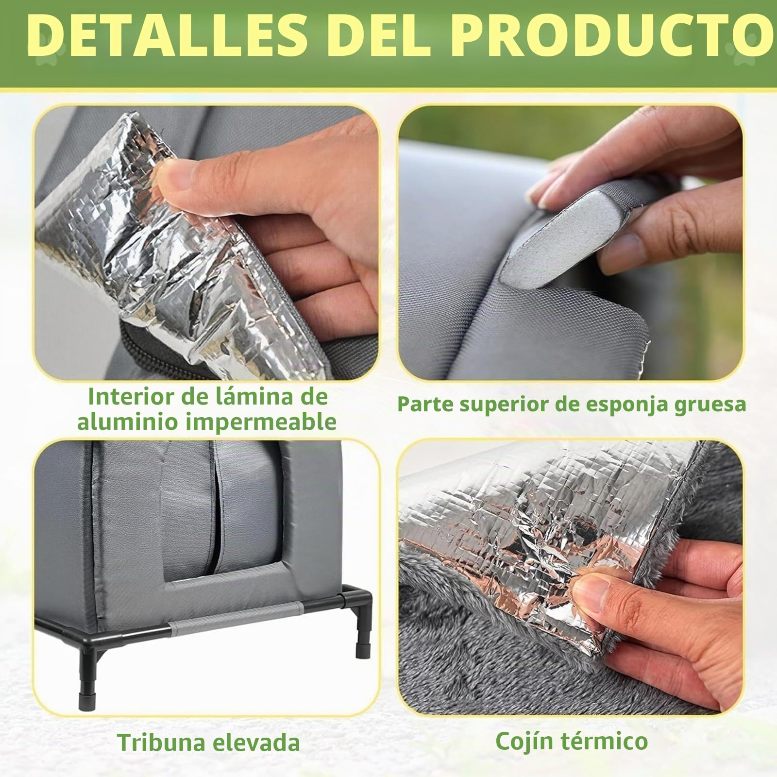 Caseta de gato exterior, casa para gatos impermeable con suelo elevado y base – Aislamiento térmico cama para animales de invierno para jardín césped