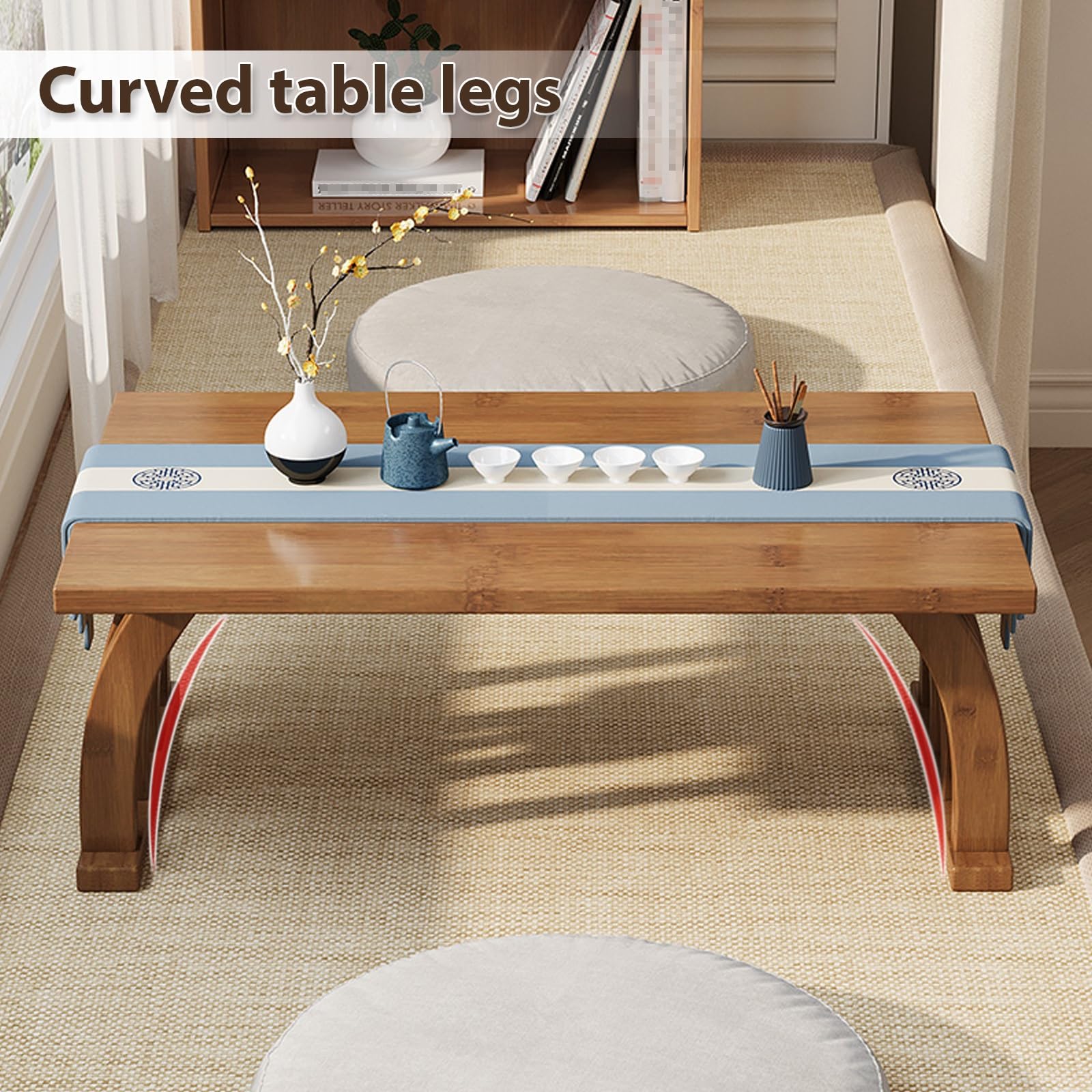 Japanischer Stil Niedriger Tisch, Couchtisch Vintage Aus Bambusholz, Japanischer Teetisch, Tatami Tisch für Wohnzimmer, Erkerfenster, Büro(Natural,80 * 37 * 31cm)