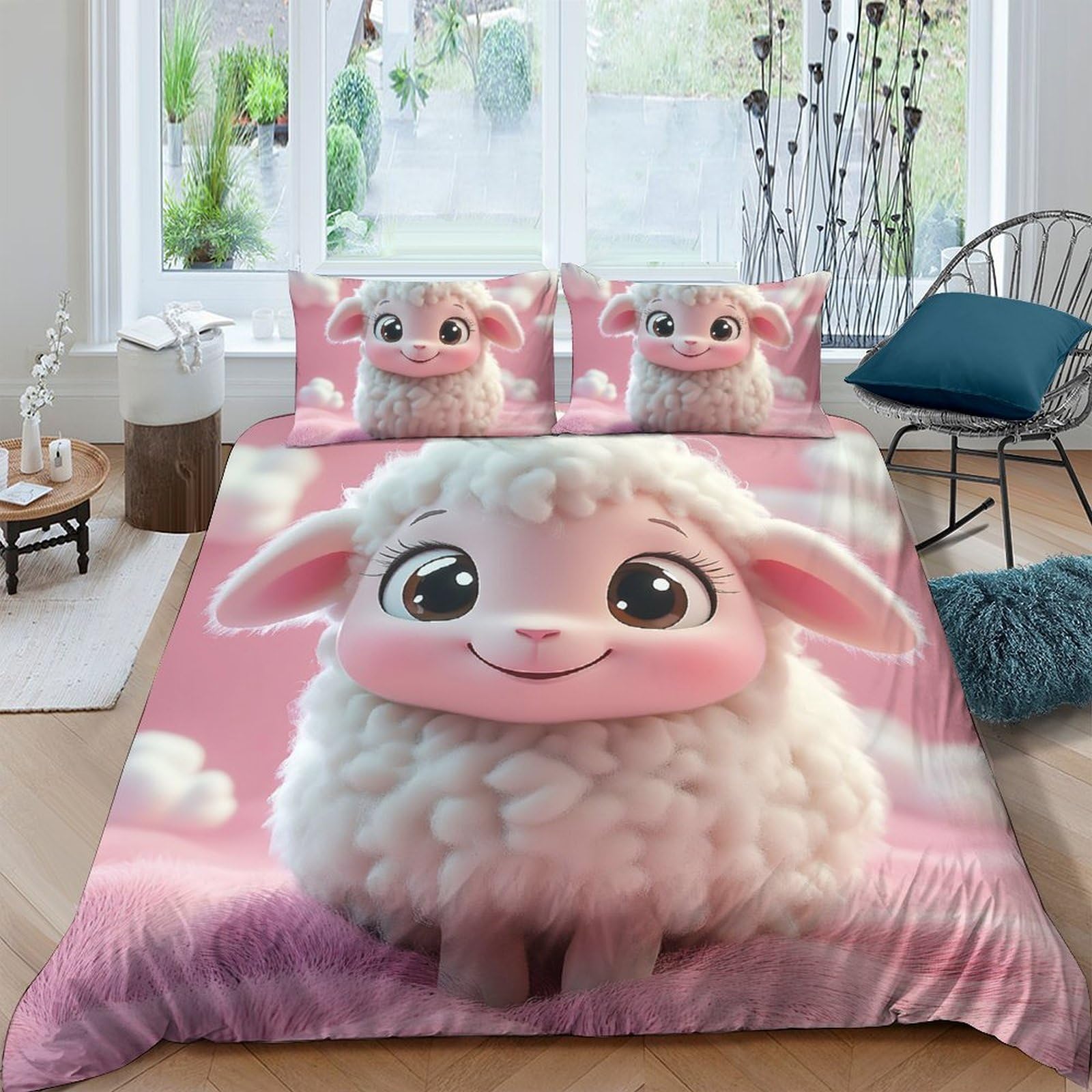 Ctjqhvkz Style-8 3D Printed Cute Lamb Fitted Sheet Microfiber Pink Cartoon Sheep Mattress Cover Anti-Slip Decor For Bedroom Guest Room Single（135X200cm）