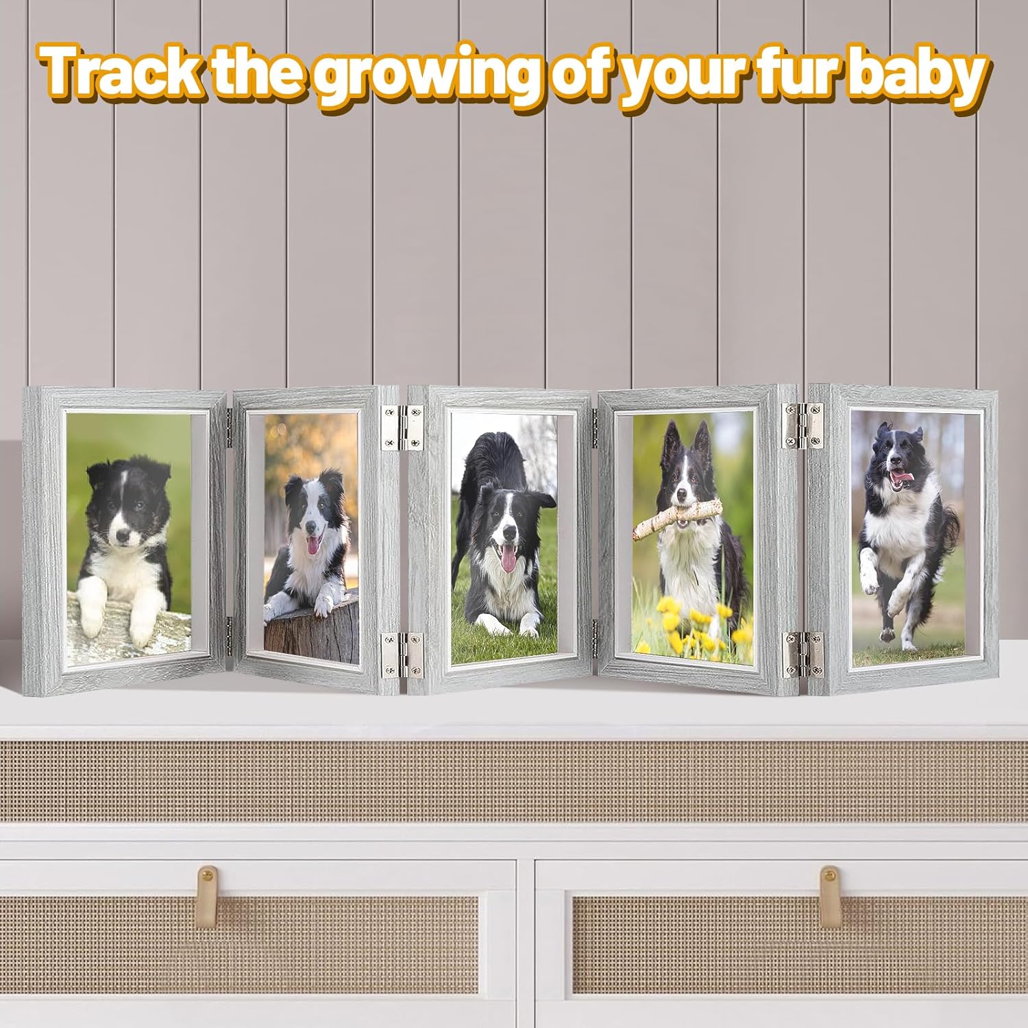 Biggun 4x6in 5 Folding Accordion Picture Frame - Foldable Hinged Collage Photo Frames for Tabletop Display Multiple Family Pictures Birthday Father's Day Gifts (Gray Blue)