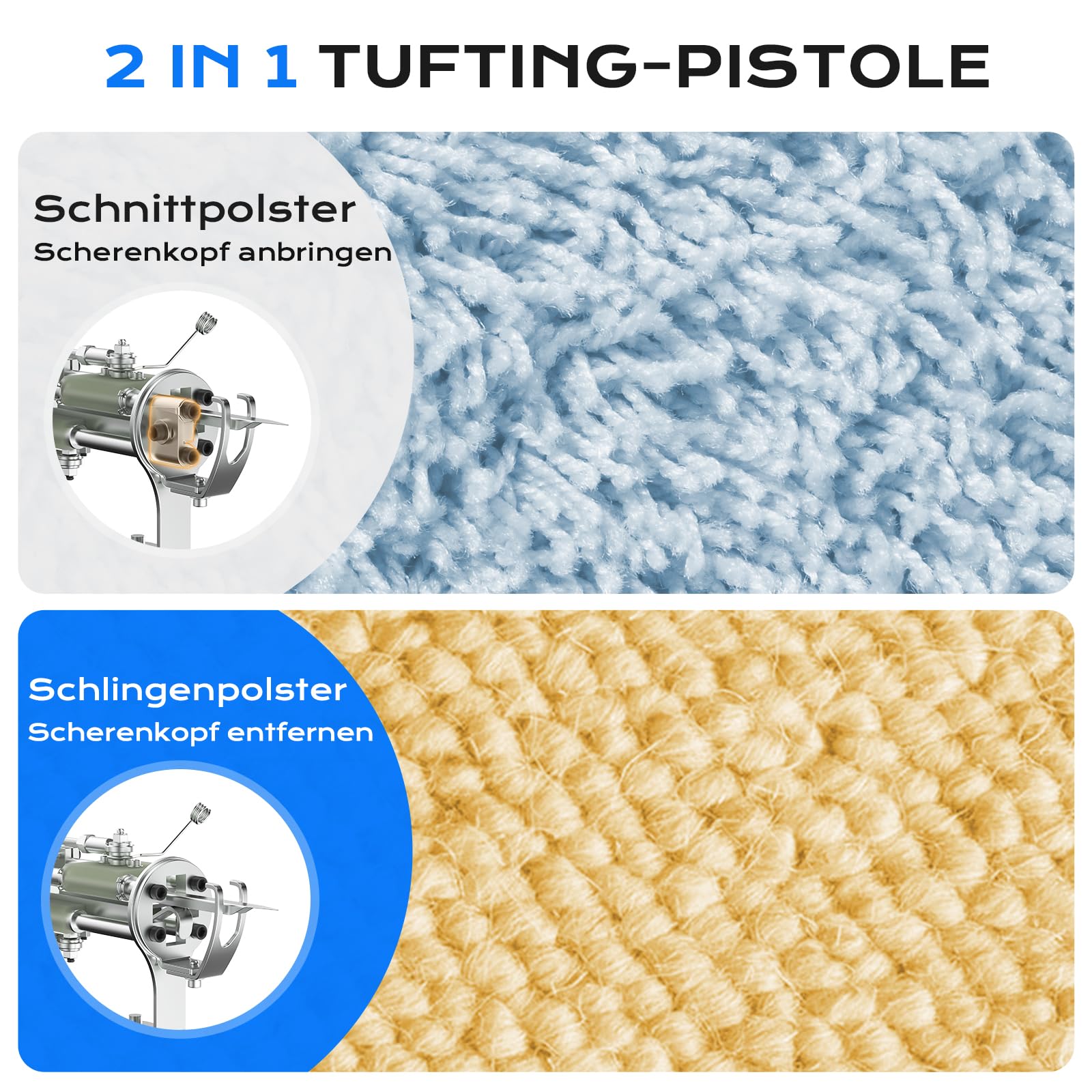 BESGEER Tufting Gun Starter-Kit, Komplettes Tufting-Set mit 2-in-1 Cut-&Loop-Pile Teppichpistole, Tufting Machine (Blau)