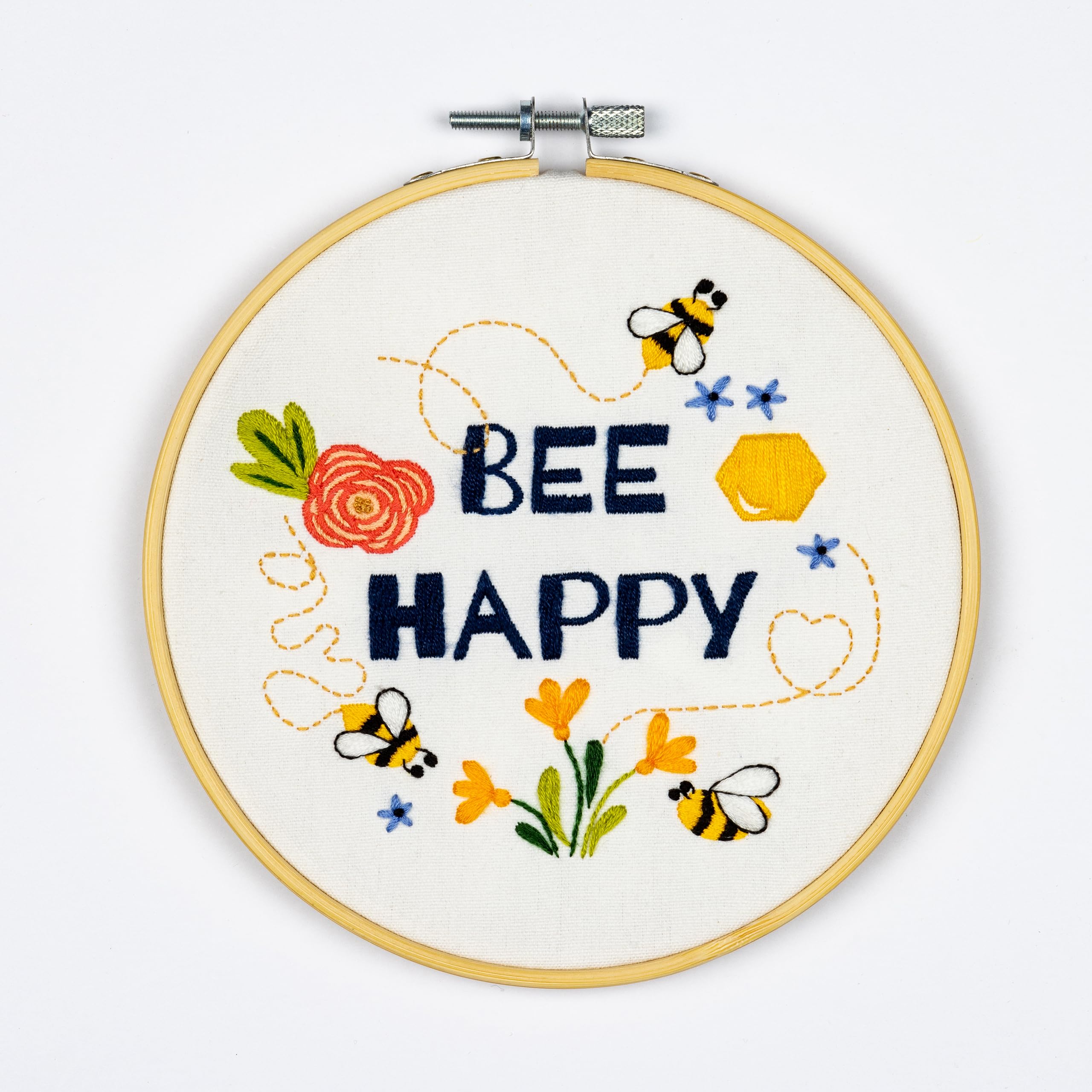 Dutch Stitch Brothers Dsb038 Stamped Fabric Bee Happy Embroidery Starter Kit With Pattern And Instructions. Stamped Embroidery Kits With Embroidery Clothes With Pattern. 6" Embroidery Hoop