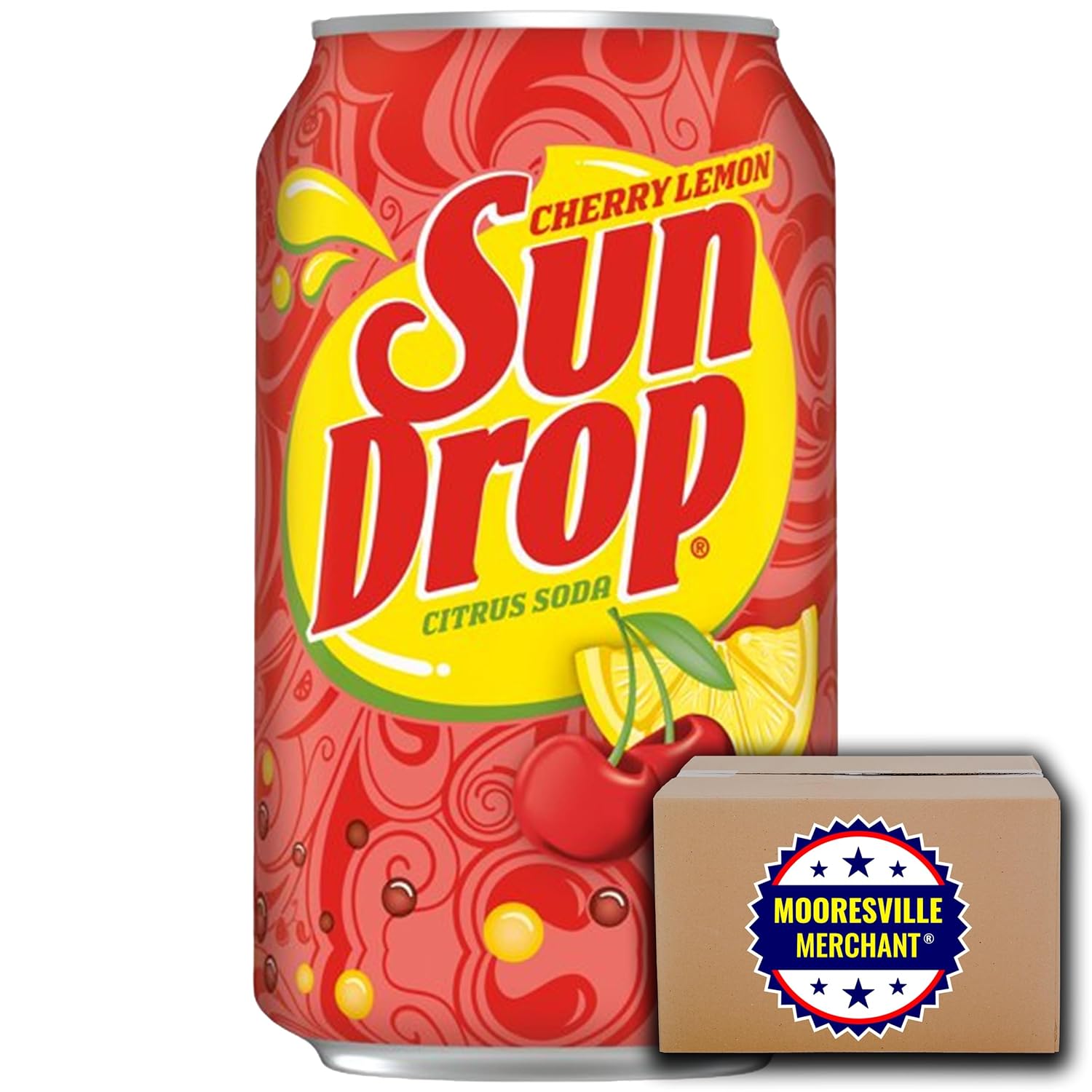 Sundrop Cherry Lemon Citrus Soda.12 OZ Cans,18 Pack,InSnackur Safe Ship Box