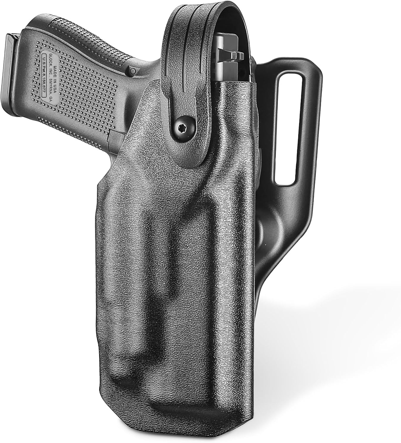 OWB Kydex Holster with Thumb Release, Fits Glock 17/19 Gen 3-5 with WARRIORLAND MB1/MB2/MB3 Tactical Light Mounted, Outside Waistband Carry, Fits 1.5"/1.75" Belt, Right Hand
