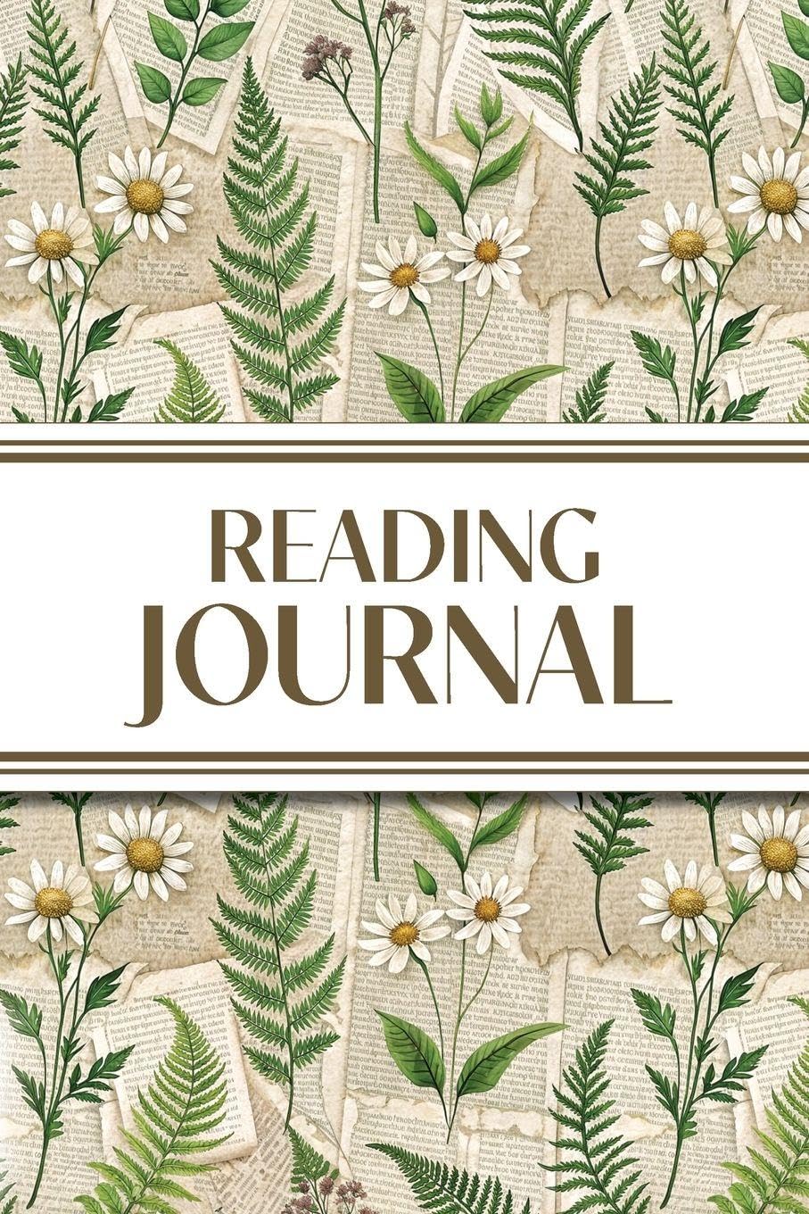 Reading Journal (Ferns & Daisies with Book Pages): 6"x9" Book Lover's Diary; Book/Series Reviews, Reading Tracker, Favorite Book List, Favorite Quotes, Reading Challenges, and More!