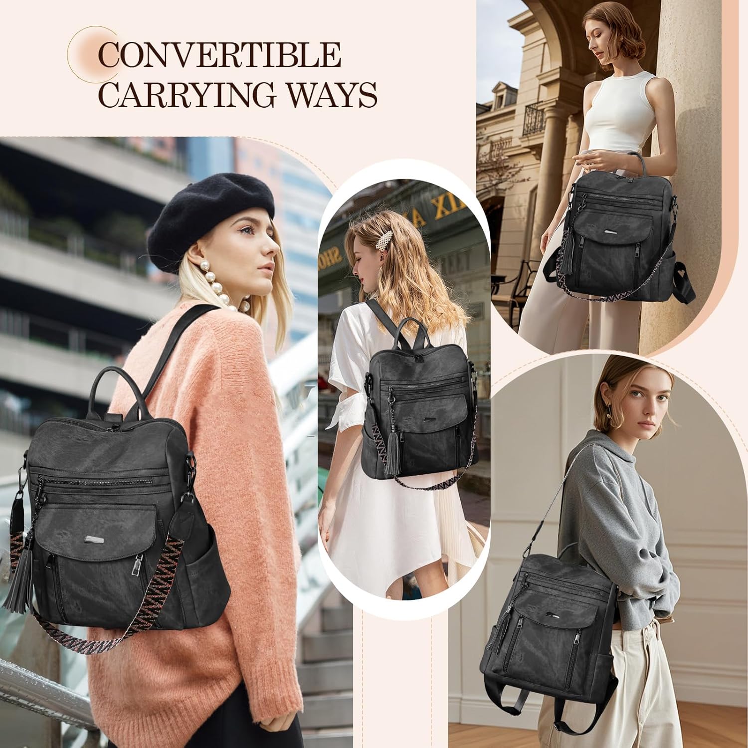 Backpack Purse for Women Pu Leather Backpack Fashion Ladies Shoulder Bag Handbags for Travel Daily Use - Image 5