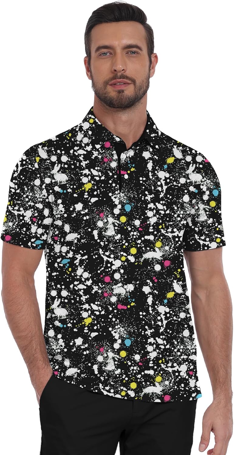 ZITY Men's Golf Polo Shirt Short Sleeve Performance Moisture Wicking Collared Print Shirt for Golf and Casual Wear - Image 2