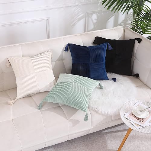 Miniatura 6 de Holibeat Fundas de almohada decorativas con borlas de 18 x 18 pulgadas con barras rectas para sofá cama, terciopelo suave arrugado, decoración del