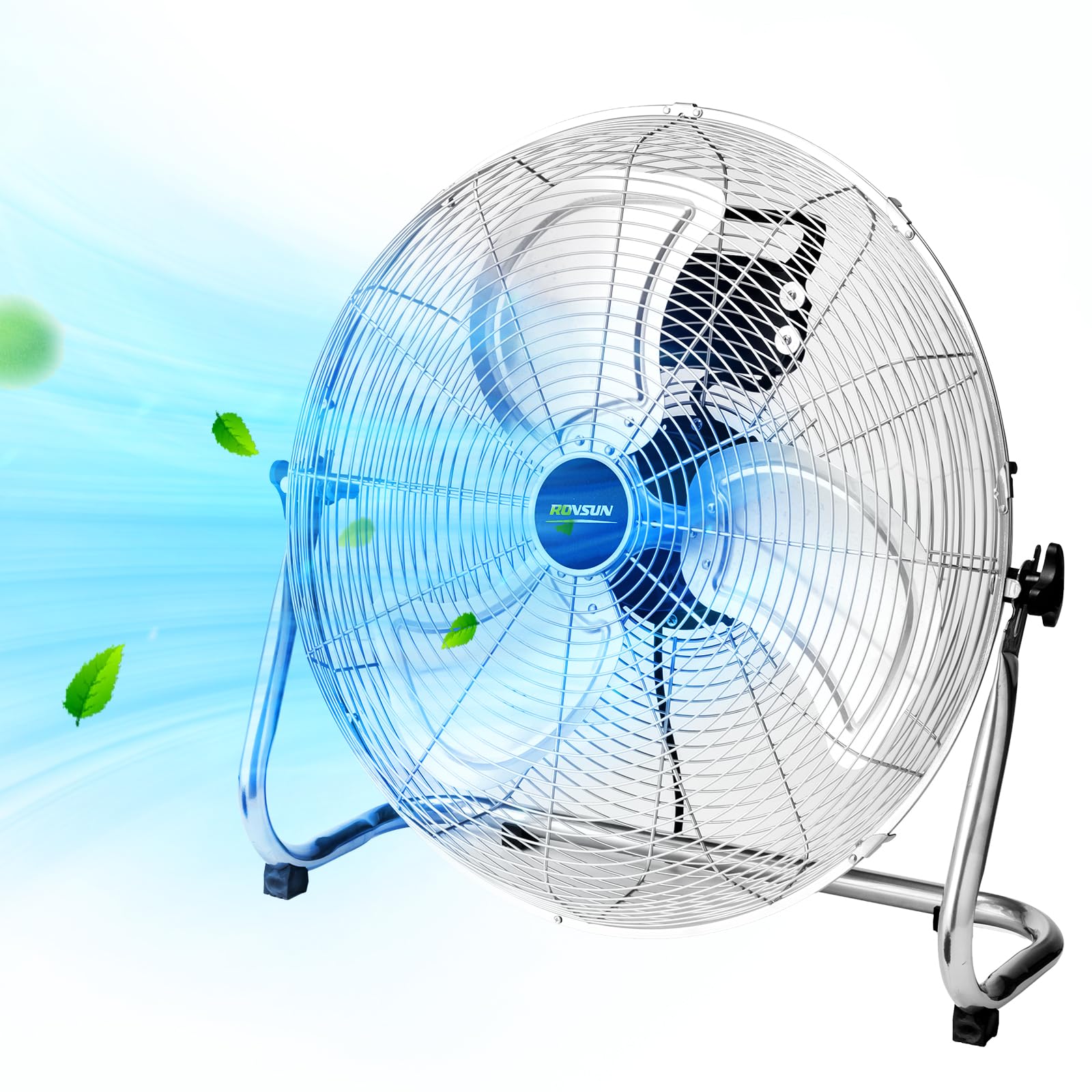 ROVSUN Ventilateur de Sol 30cm, 60W, Ventilateur Industriel en Métal Robuste, 3 Vitesses, Grille Amovible, Poignée Transport, 90-180° Réglable, pour Salon, Garage, Sous-sol, Atelier, Argenté