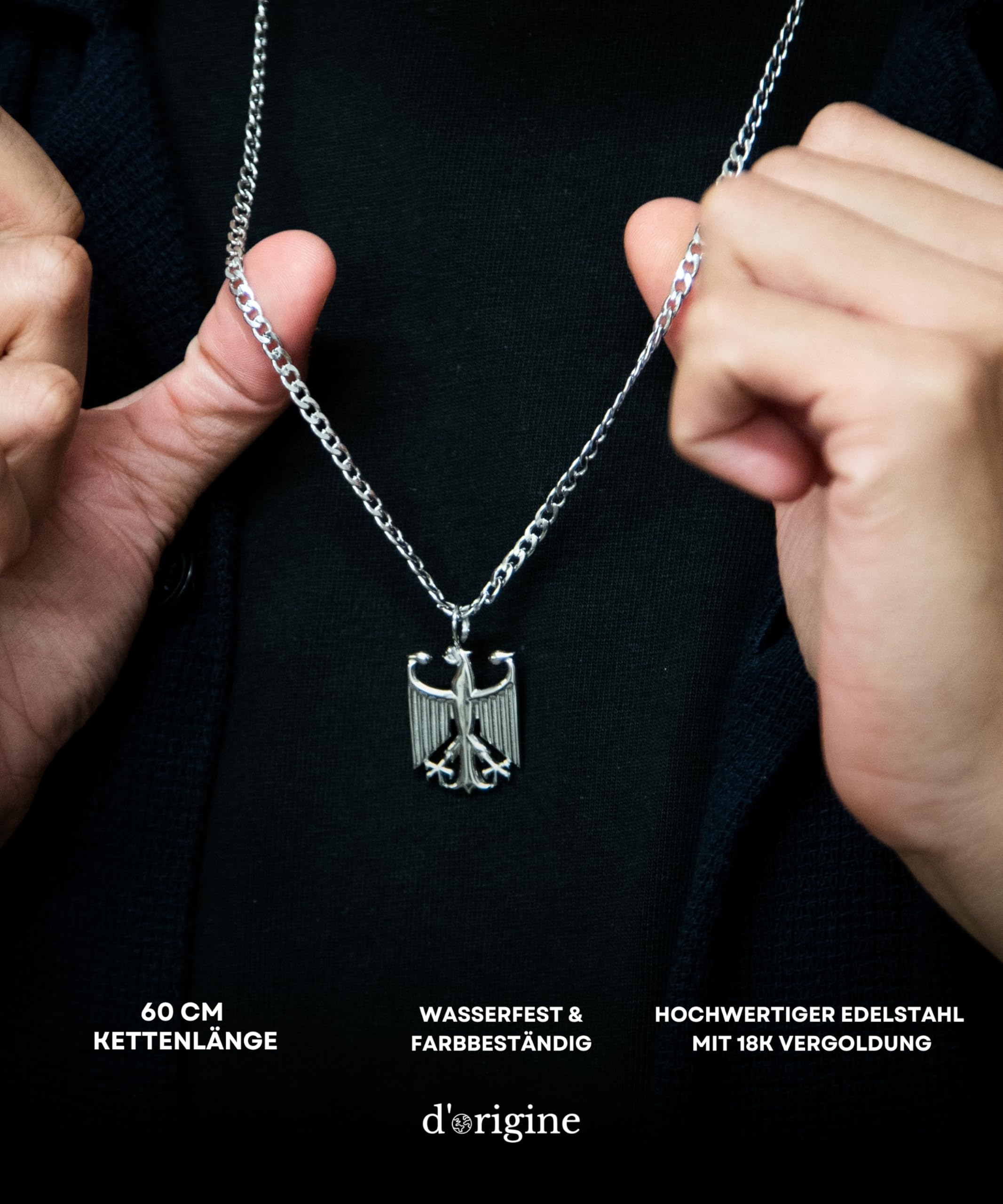 Deutschland Kette Herren – Bundesadler Adler Anhänger Halskette Edelstahl