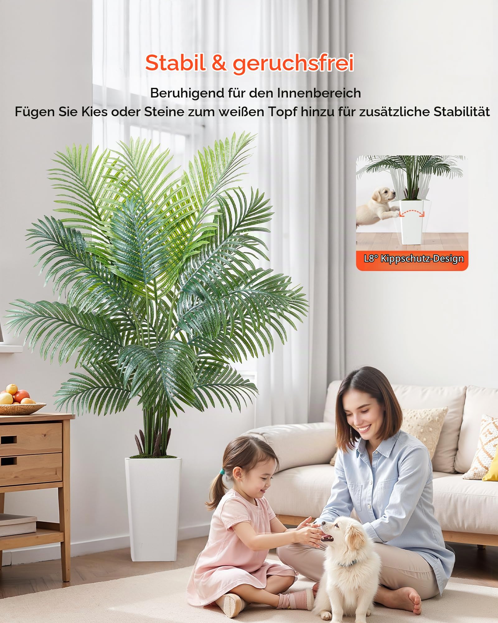 VEVOR Künstliche Areca-Palme, 1,8 m, künstliche Tropische Palmenpflanzen mit weißem Pflanzgefäß, Kunstseidenpflanze im Topf, Kunstbaum für Veranden, Wohnzimmer, Terrassen, Zuhause, Büro