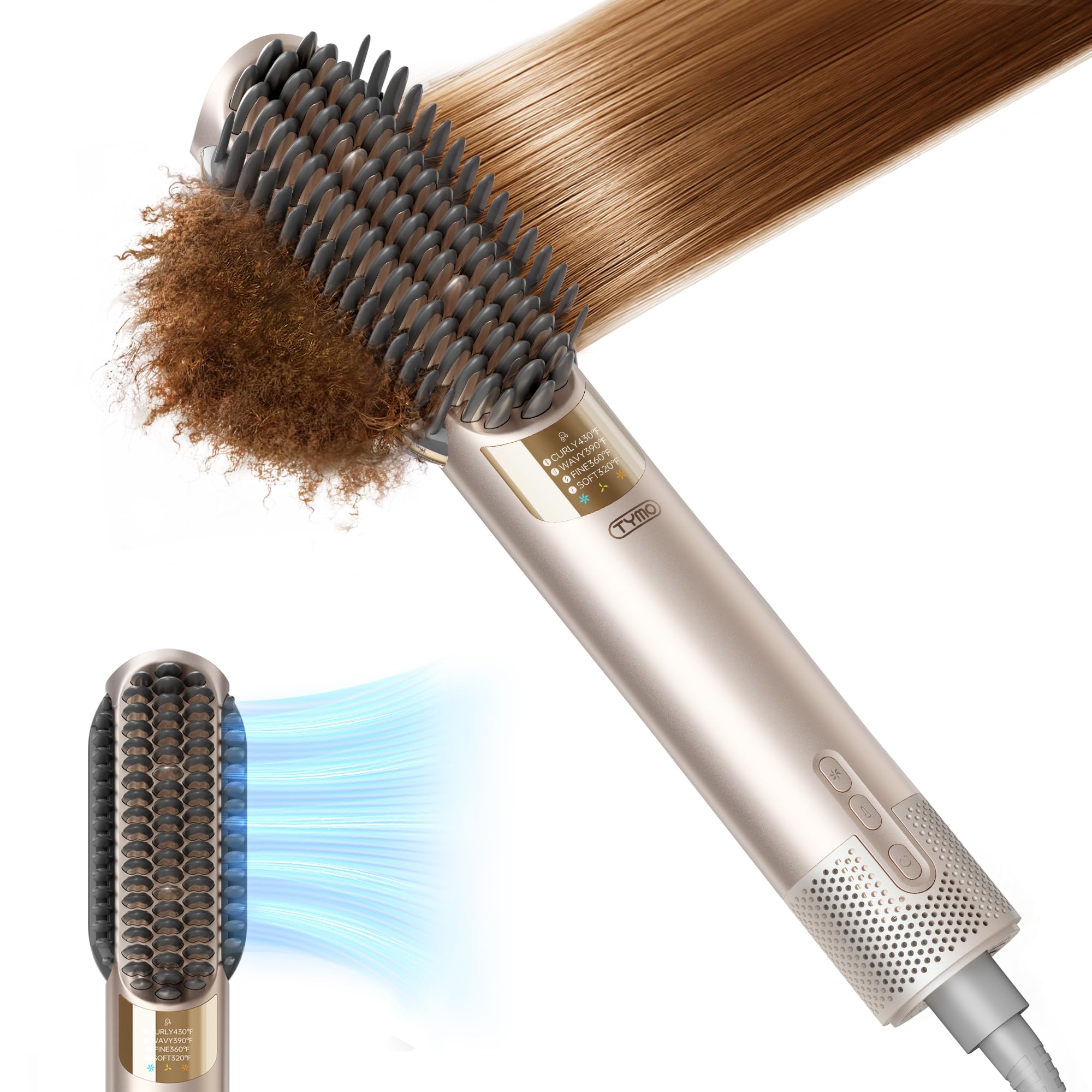 TYMO Hair Straightener Brush Blow Dryer 2-in-1, 2X Faster Wet to Dry Hair Straightener Hot Comb for Smooth Styling, Flowy Ionic Air Straightening Styler for Women, Add Shine & Less Heat Damage, Gold
